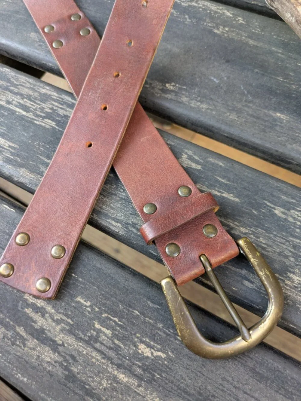 Vintage ASOS Brown Leather Studded Belt Made in England Fits 28-39